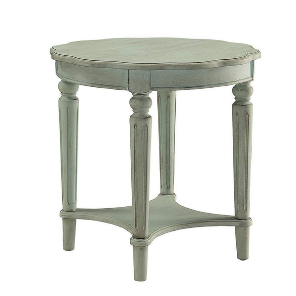 Fiza 24 Inch Side End Table, Solid Wood, Turned Legs, Antique Green Finish - BM309408