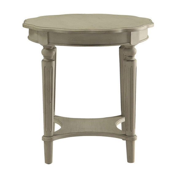 Fiza 24 Inch Side End Table, Solid Wood, Turned Legs, Antique Slate Gray  - BM309409