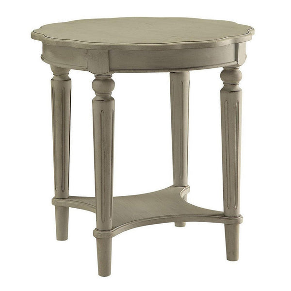 Fiza 24 Inch Side End Table, Solid Wood, Turned Legs, Antique Slate Gray  - BM309409