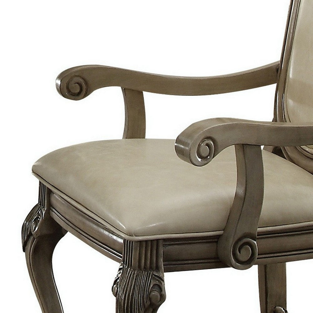 Loki 29 Inch Dining Armchair Set of 2, Antique White, Crown Top, Cushioned - BM309413