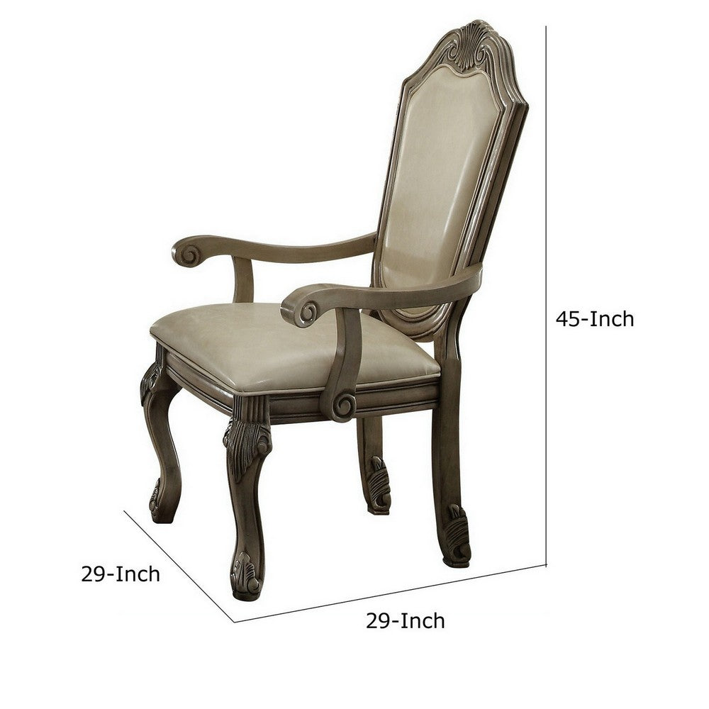Loki 29 Inch Dining Armchair Set of 2, Antique White, Crown Top, Cushioned - BM309413