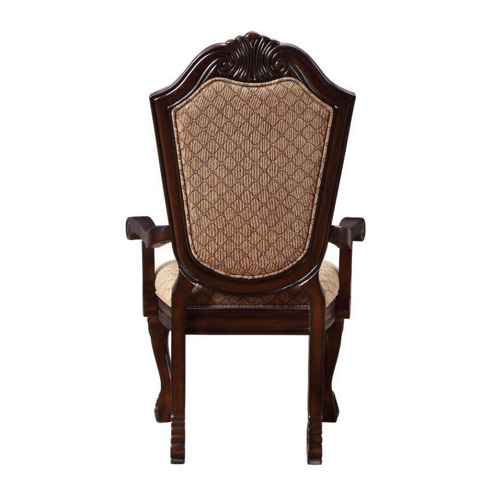 Loki 29 Inch Dining Armchair Set of 2, Beige Fabric, Crown Top Back, Brown  - BM309414