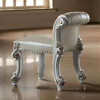 Jess 25 Inch Vanity Chair, Vegan Faux Leather, Rolled Back, Queen Anne Legs - BM309424