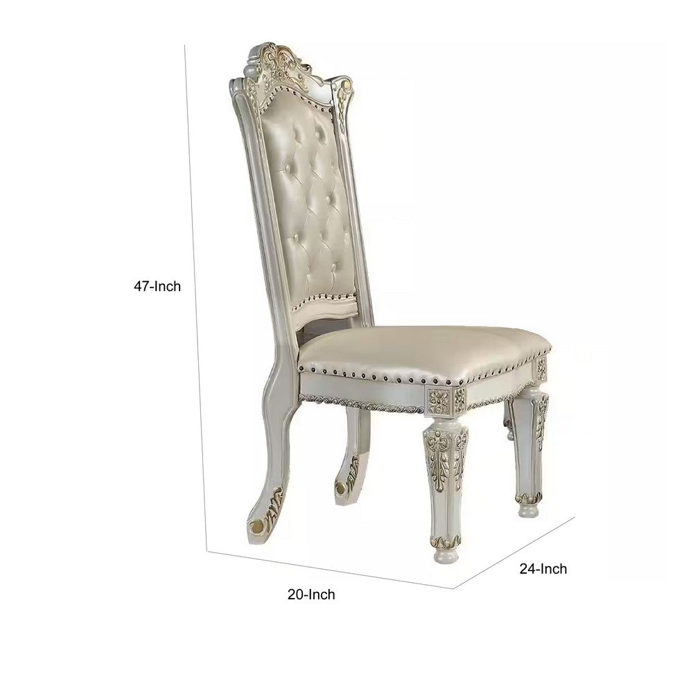 Jess 24 Inch Counter Chair Set of 2, Pearl Faux Leather, Button Tufted - BM309426