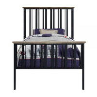 Nori Twin Bed with Slatted Metal Frame, MDF, Antique Oak Brown and Black - BM309434
