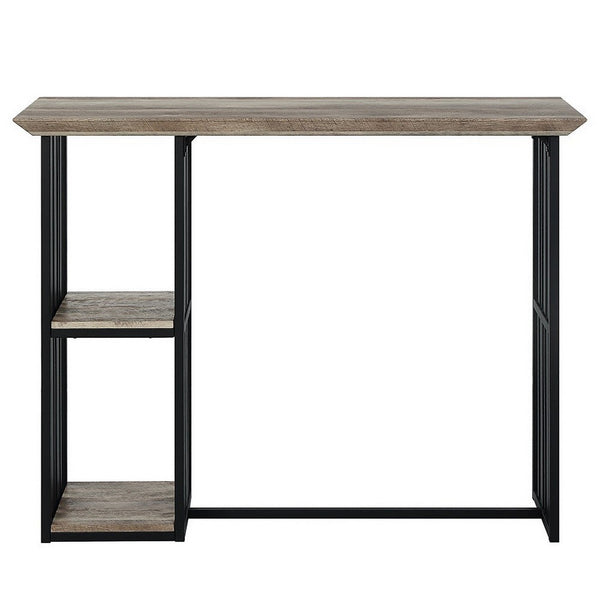 Nori 47 Inch Counter Height Table, 2 Shelves, Antique Oak Brown and Black - BM309440