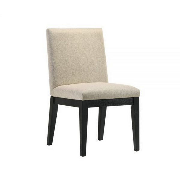 Fin 23 Inch Dining Chair, Set of 2, Fabric Upholstery, Beige and Black - BM309445