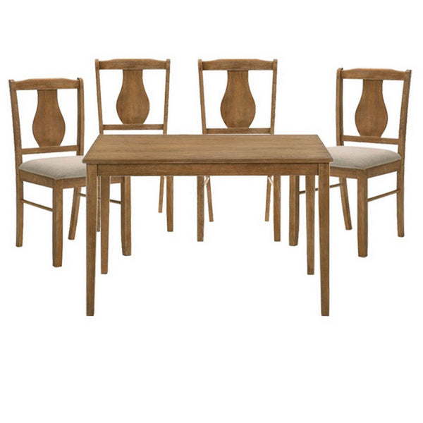 5 Piece Dining Table Set with 4 Chairs, Rubberwood, Weathered Oak - BM309446