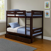 Asin Twin Bunk Bed, Front Facing Ladder, Storage, Solid Pine Wood, Brown - BM309457