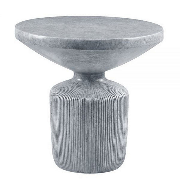 Lylie 30 Inch Side End Table, Round Naturalistic Design, Gray Cement - BM309461