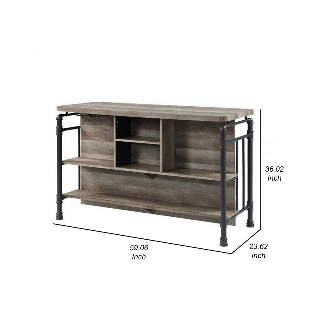 59 Inch Kitchen Island with 2 Shelves, Industrial Antique Oak Brown, Gray - BM309463