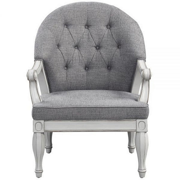 Fil 32 Inch Armchair, Tufted Backrest, Fabric Upholstery, Poplar Wood, Gray - BM309470
