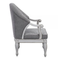 Fil 32 Inch Armchair, Tufted Backrest, Fabric Upholstery, Poplar Wood, Gray - BM309470