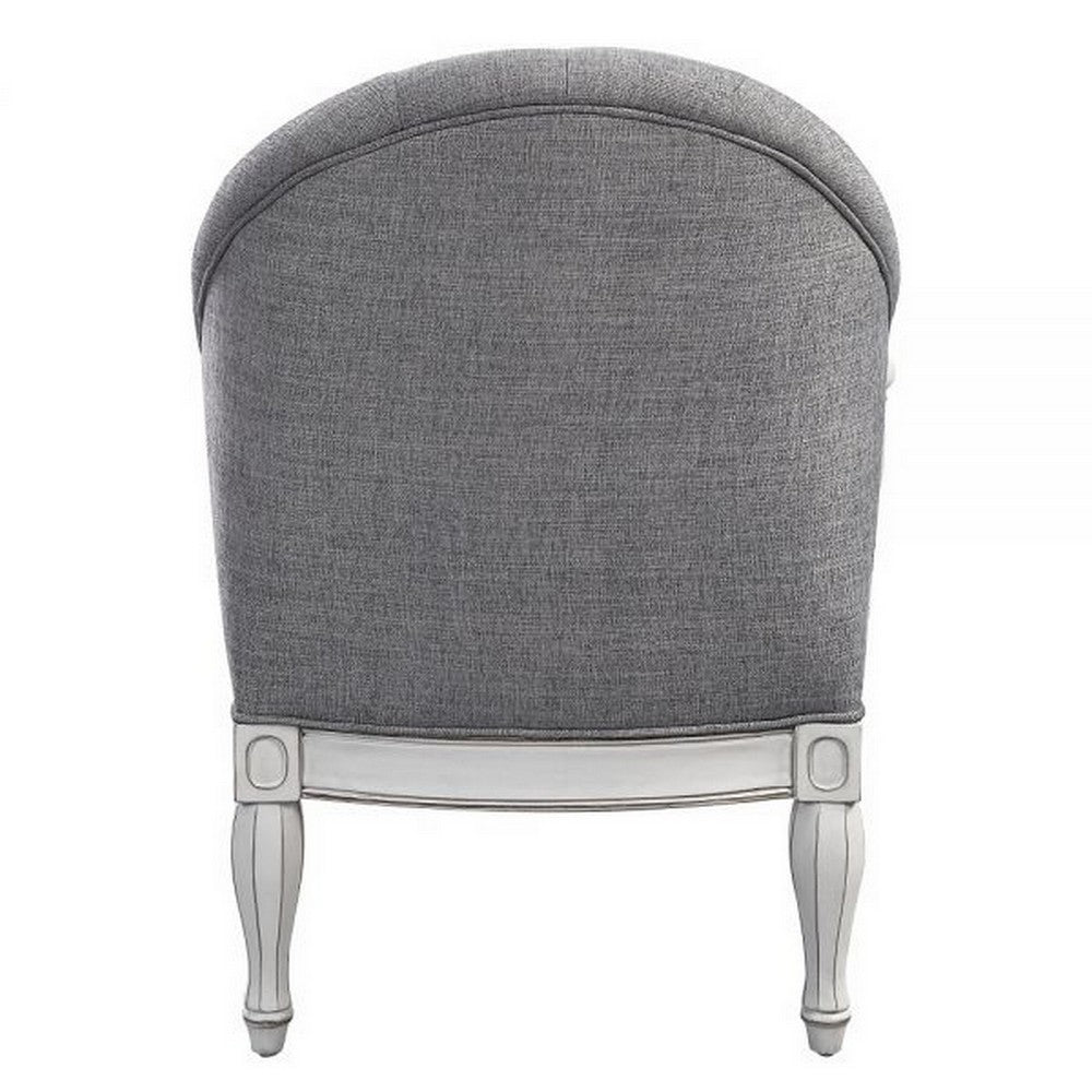 Fil 32 Inch Armchair, Tufted Backrest, Fabric Upholstery, Poplar Wood, Gray - BM309470