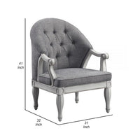 Fil 32 Inch Armchair, Tufted Backrest, Fabric Upholstery, Poplar Wood, Gray - BM309470