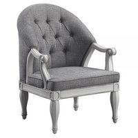 Fil 32 Inch Armchair, Tufted Backrest, Fabric Upholstery, Poplar Wood, Gray - BM309470