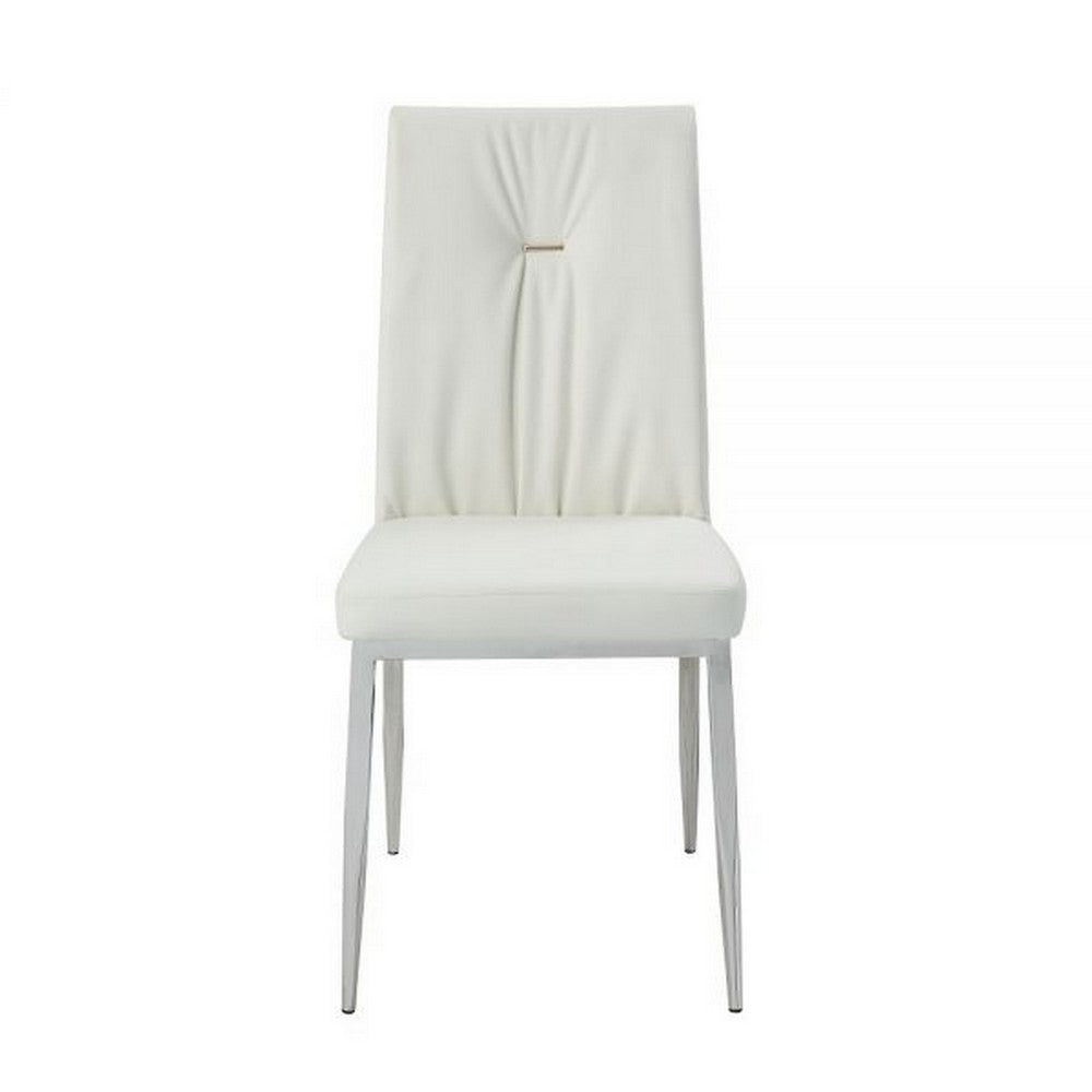 Kami 22 Inch Dining Chair, Set of 2, Tufted Backrest, Beige and Chrome - BM309471