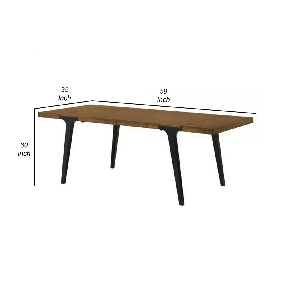 Hilly 59-83 Inch Extendable Dining Table, Rubberwood, Brown and Black  - BM309477