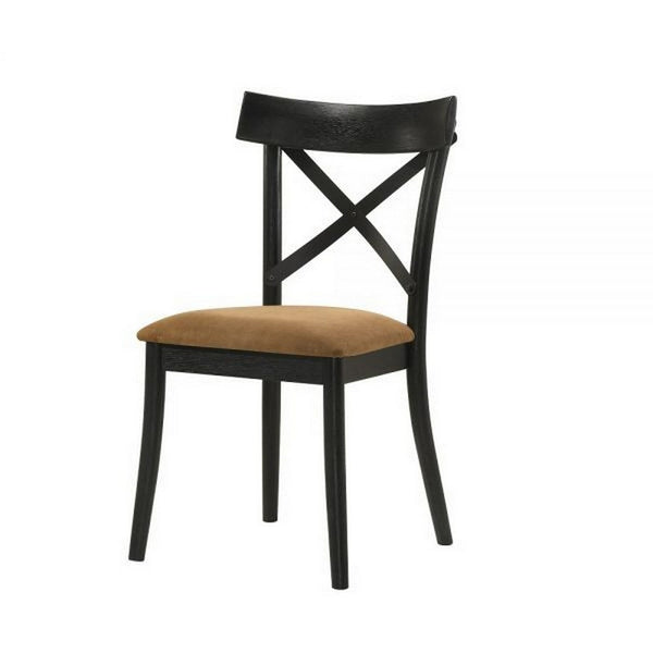 Hilly 21 Inch Dining Chair, Set of 2, Crossbuck Backrest, Brown and Black - BM309478
