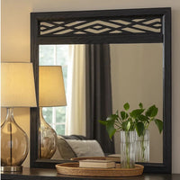Kira 22 x 40 Dresser Mirror, Geometric Design, Rubberwood, Black Finish - BM309485