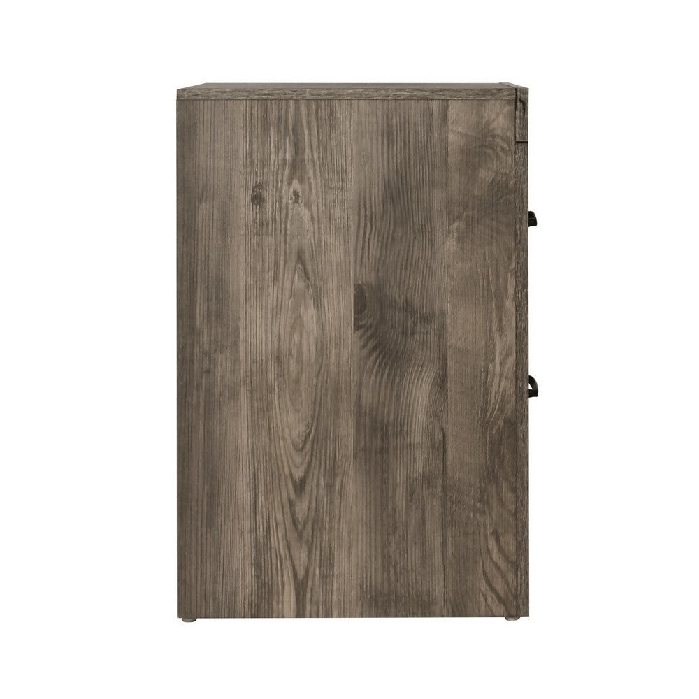 Ent 24 Inch Nightstand, 2 Drawers with Black Handles, Greige Brown Finish  - BM309496