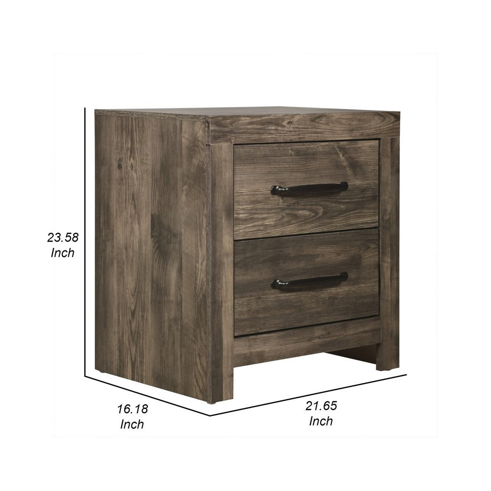 Ent 24 Inch Nightstand, 2 Drawers with Black Handles, Greige Brown Finish  - BM309496