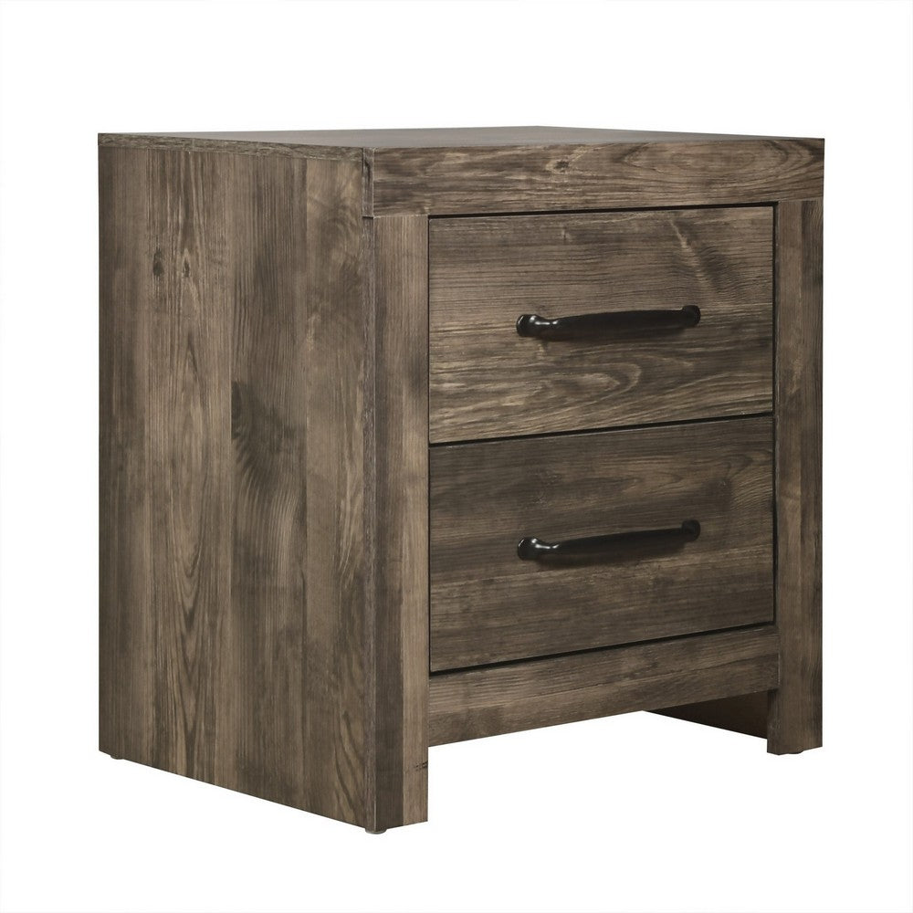 Ent 24 Inch Nightstand, 2 Drawers with Black Handles, Greige Brown Finish  - BM309496
