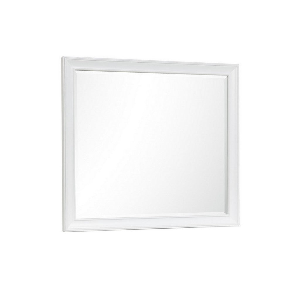 Limi 37 x 43 Dresser Mirror, Modern Wood Frame, White Brushed Finish - BM309521