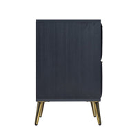 Moko 26 Inch Nightstand, 2 Ribbed Soft Upholstered Drawers, Black, Gold - BM309526
