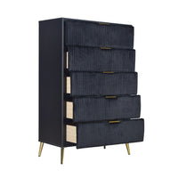 Moko 51 Inch Tall Dresser, 5 Soft Upholstered Drawers, Black, Gold - BM309529