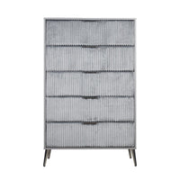Moko 51 Inch Tall Dresser, 5 Fabirc Upholstered Drawers, Gray, Nickel - BM309530
