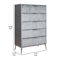 Moko 51 Inch Tall Dresser, 5 Fabirc Upholstered Drawers, Gray, Nickel - BM309530