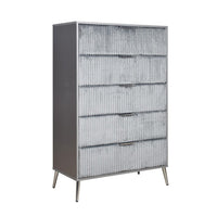 Moko 51 Inch Tall Dresser, 5 Fabirc Upholstered Drawers, Gray, Nickel - BM309530