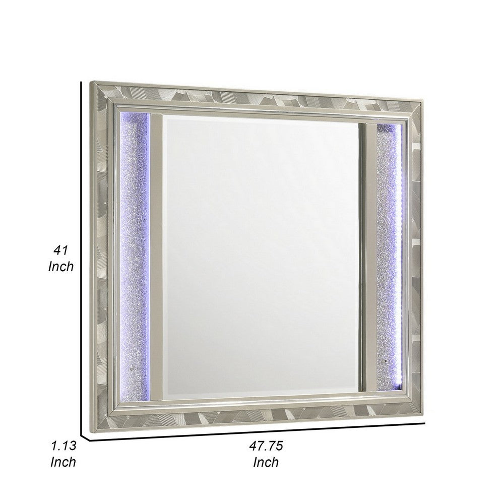 Bet 41 x 48 Dresser Mirror, Silver Solid Wood Frame with Rhinestone Inlay - BM309539