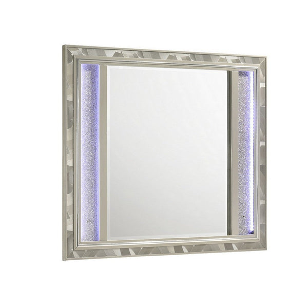 Bet 41 x 48 Dresser Mirror, Silver Solid Wood Frame with Rhinestone Inlay - BM309539