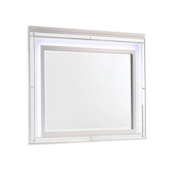 Lee 38 x 50 Dresser Mirror, Modern LED Light Trim, White Hardwood Frame - BM309544