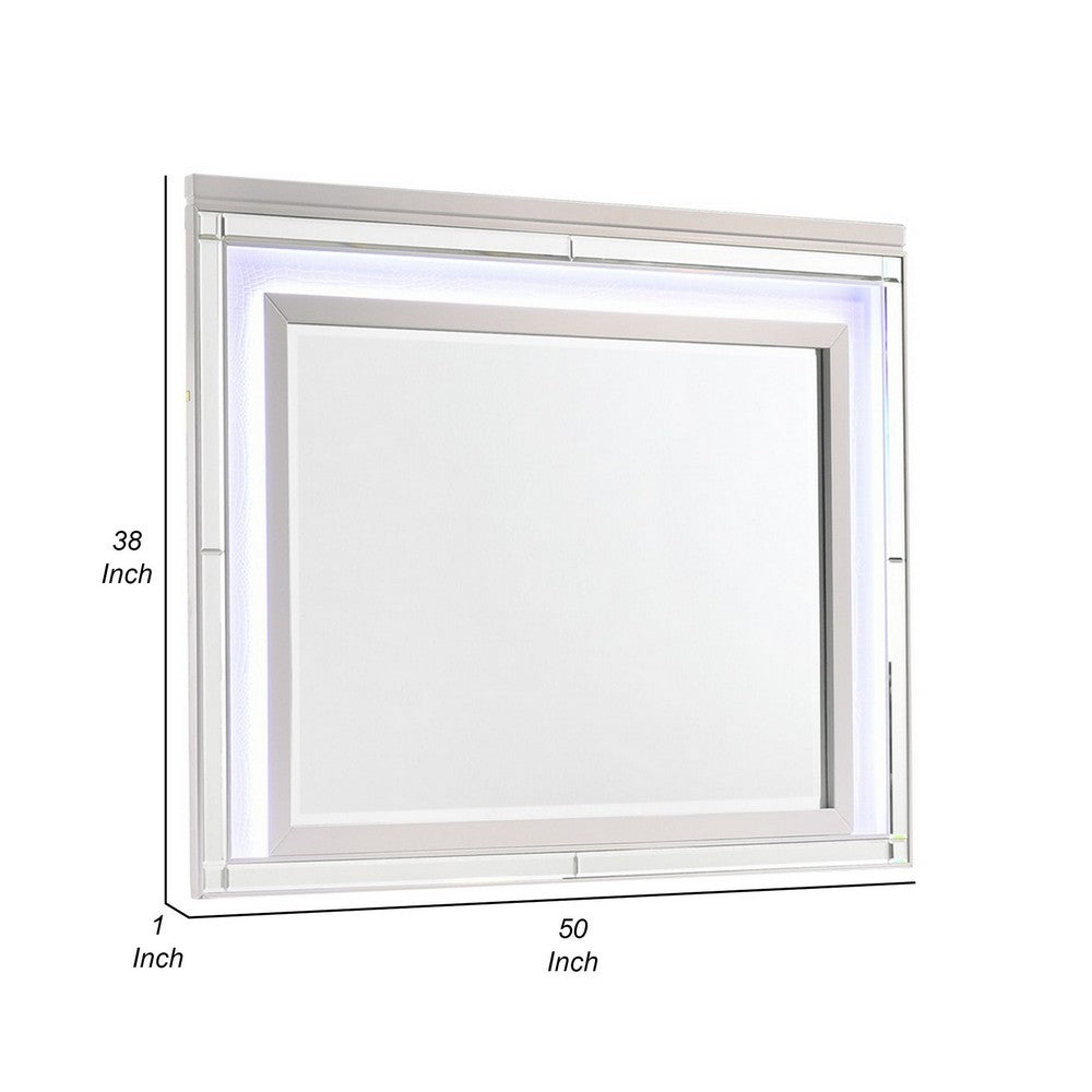 Lee 38 x 50 Dresser Mirror, Modern LED Light Trim, White Hardwood Frame - BM309544