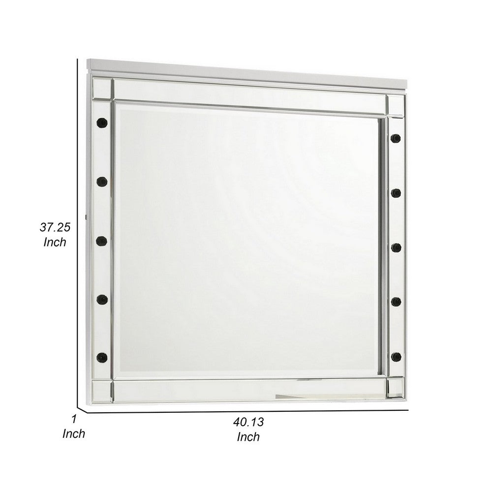 Lee 37 x 40 Vanity Mirror, 10 Light Bulb Sockets, Modern White Wood Frame - BM309545