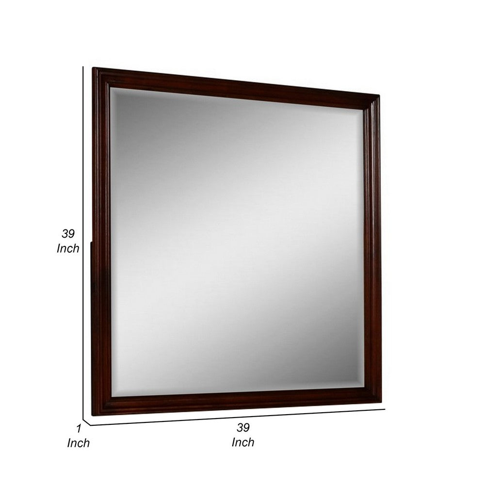 Umi 39 x 39 Dresser Mirror, Molded Design Solid Wood Cherry Square Frame - BM309547