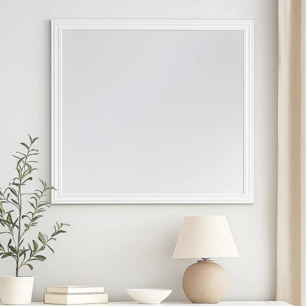 Umi 39 x 39 Dresser Mirror, Molded Design Solid Wood White Square Frame - BM309548
