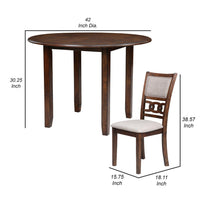 3pc 42 Inch Dining Table Set, Extendable Drop Leaves, 2 Chairs, Brown - BM309551