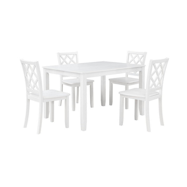 Ava 21 Inch Dining Chair Set of 2, Lattice Back, White Rubberwood Frame - BM309559