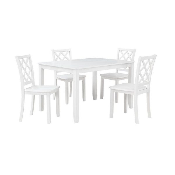 Ava 5pc Dining Table Set, 4 Lattice Back Chairs, White Rubberwood Frame - BM309561