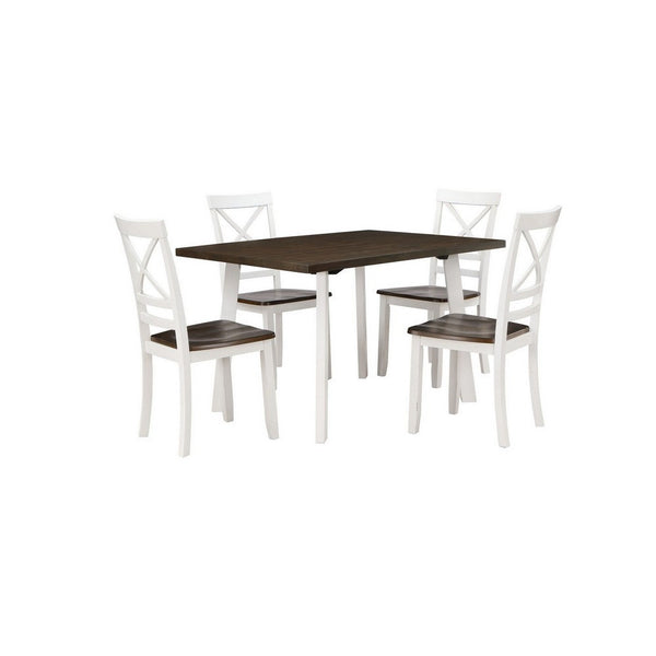 Dera 5 Piece Dining Table Set, 4 Crossback Rubberwood Chairs, Brown, White - BM309563