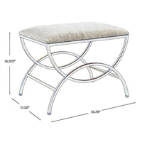 24 Inch Accent Stool, Cushioned, Double Arched, Off White Upholstery, Gold - BM309568