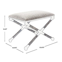 24 Inch Accent Stool, Cusioned Seat, Iron Black Frame, Off White Upholstery - BM309570