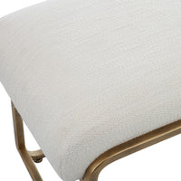 47 Inch Accent Stool, Cushioned, Antique Brushed Brass Frame, Off White - BM309572
