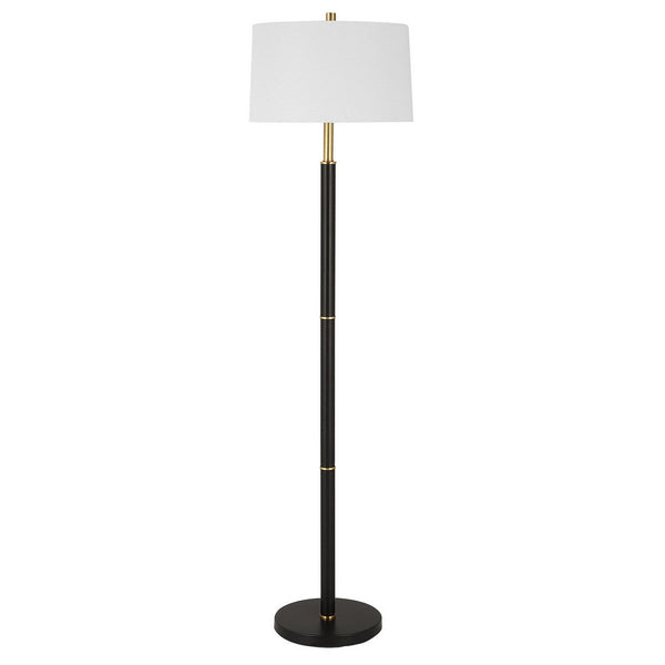 62 Inch Floor Lamp, White Tapered Hardback Shade, Black with Gold Accents - BM309580