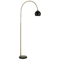 72 Inch Arc Floor Lamp, Black Metal Shade, Marble Foot, Antique Brass - BM309583