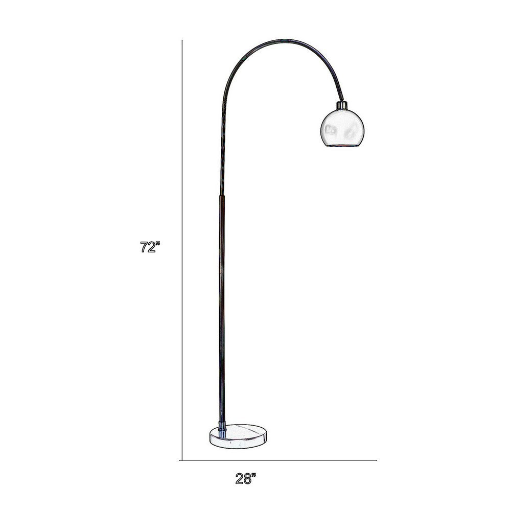 72 Inch Arc Floor Lamp, Black Metal Shade, Marble Foot, Antique Brass - BM309583